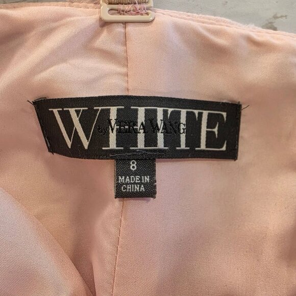 Vera Wang White Blush Pink Chiffon Dress Black Sash Ruffled Feminine Romantic 8 - Picture 4 of 12